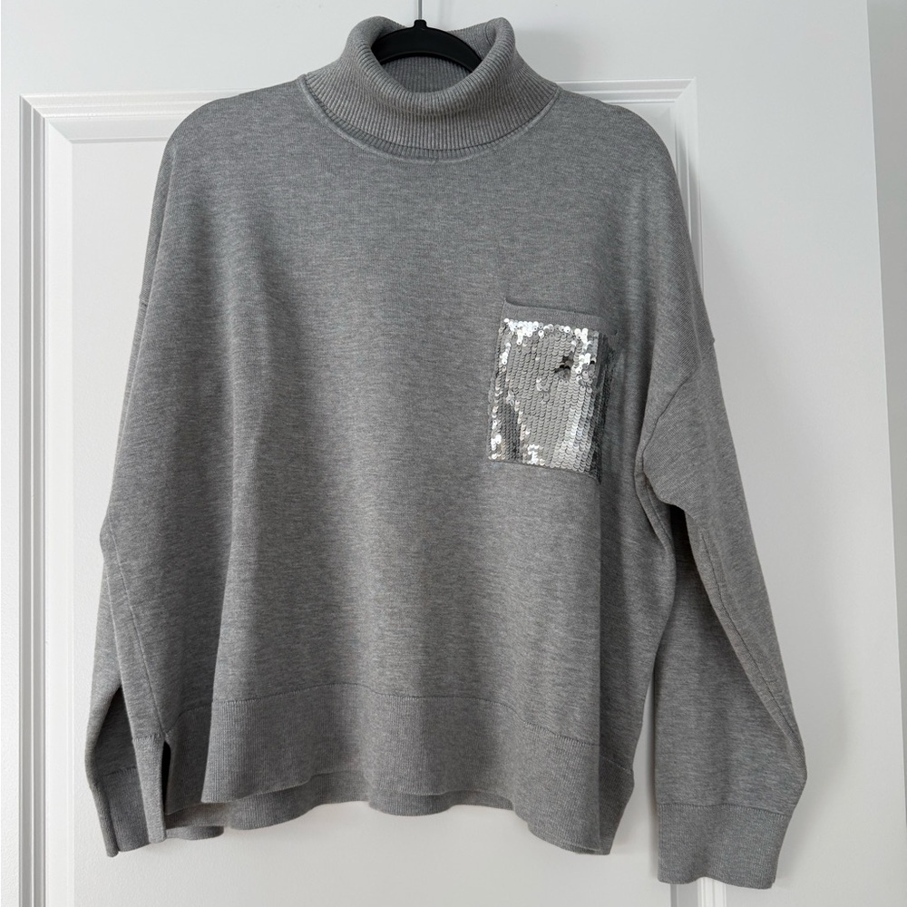DKNY Gray Sequin Pocket Turtleneck Sweater